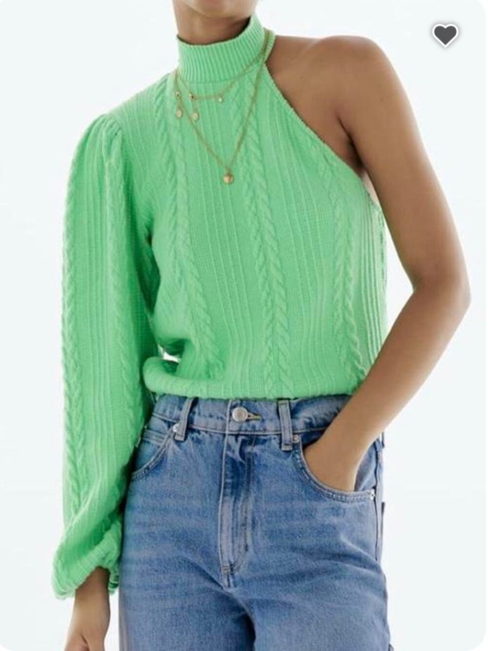 ZARA Mint Green One-Shoulder Cable-Knit Sweater Sz S